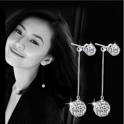 Boucles d'oreilles pour femmes avec clous Pompons boule en diamant complet Boucles d'oreilles longues exagérées