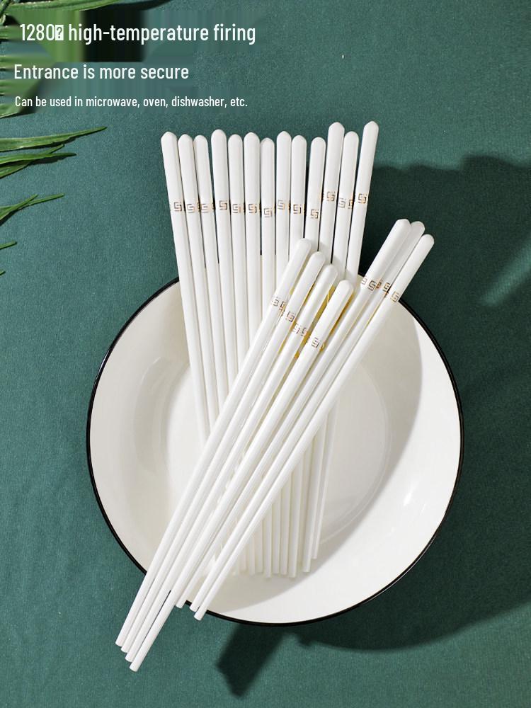 10 Pairs of High-Temperature Fired Gold Ceramic Chopsticks - Fade and Deform Resistant Bone China for Household Use