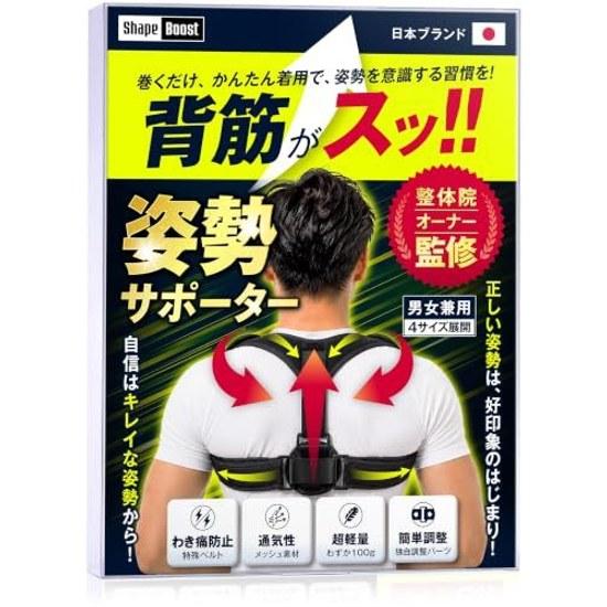 TV Featured Posture Supporter Hunched Back Shoulder Roll Muscle Easy Put On Take Off Adjustable Size (Black L)