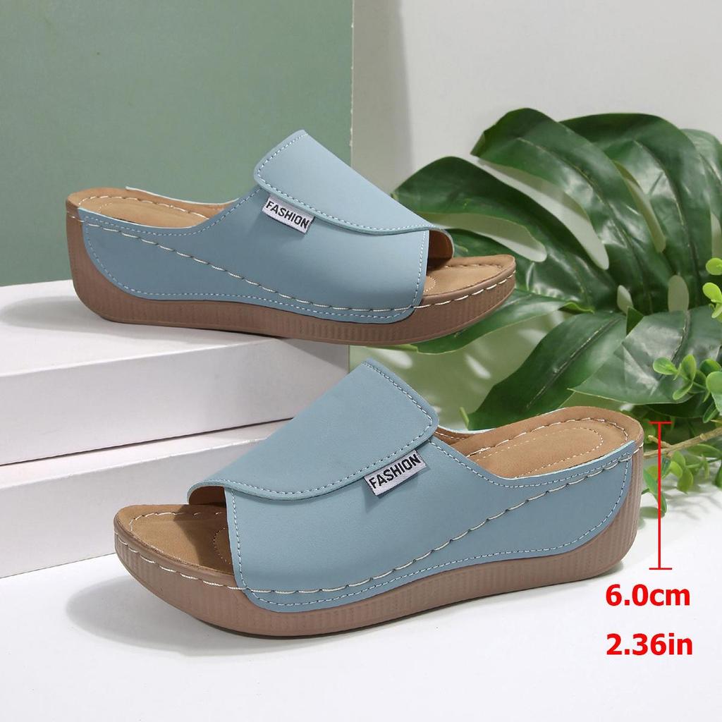 Plus Size 43 Wedge Heel Peep Toe Sandals - Thick Sole One-Strap Open Toe Summer Beach Shoes 2025