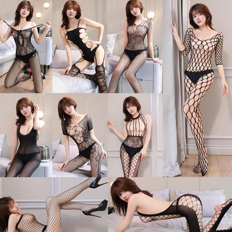 One Shoulder Hollowed Out Mesh Jumpsuit Sexy Tight Fitting Bodysuit Women's Big Set Sexy Costume