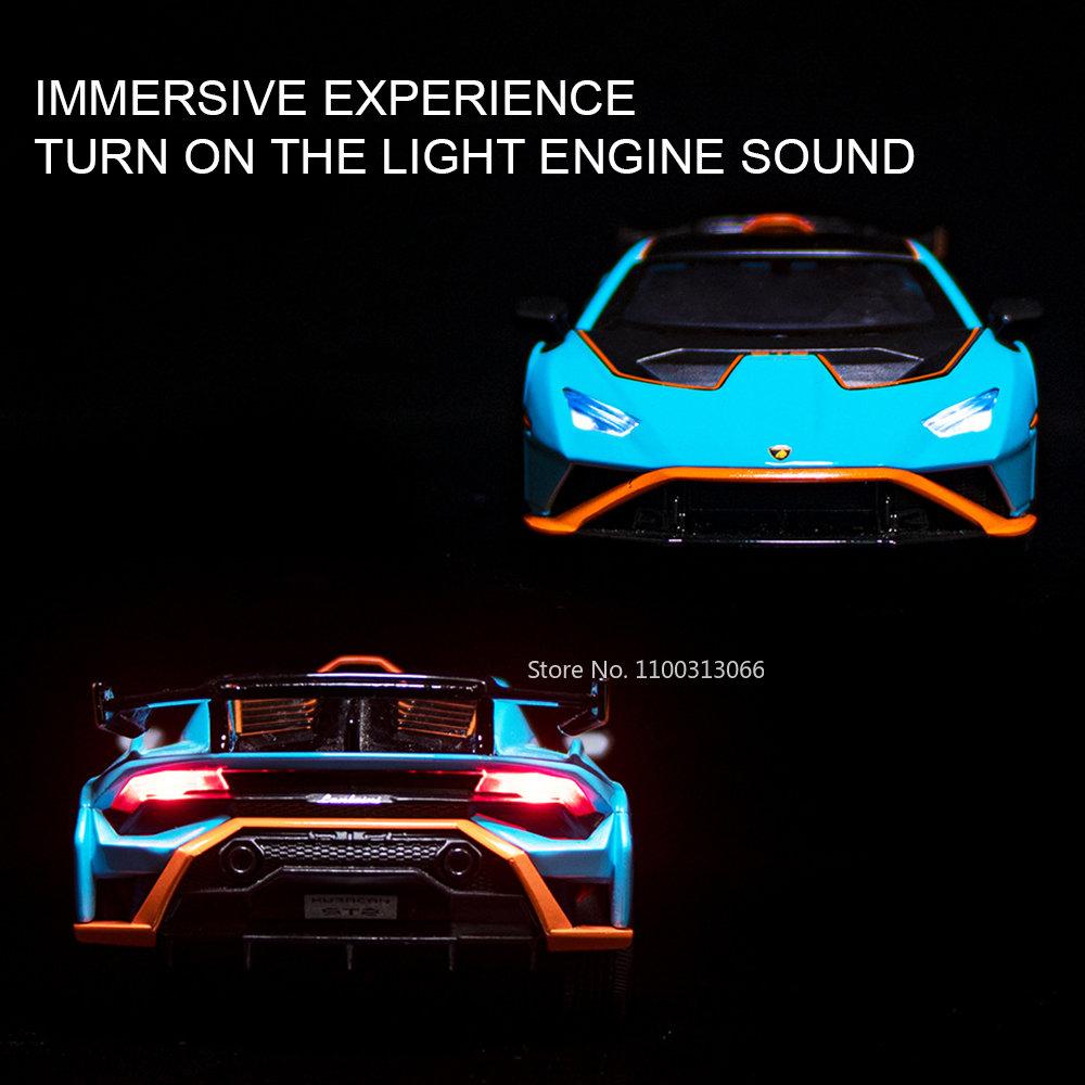 Lambor Hurricane STO Sportwagenmodell im Maßstab 1/32, Druckgussmetall und Spielzeugauto, Ton- und Lichtmodell, Pullback-Serie, Spielzeuggeschenke