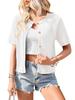 Women European Style Short Sleeve Button Front Cropped Round Neck Knitted Cardigan Sweater