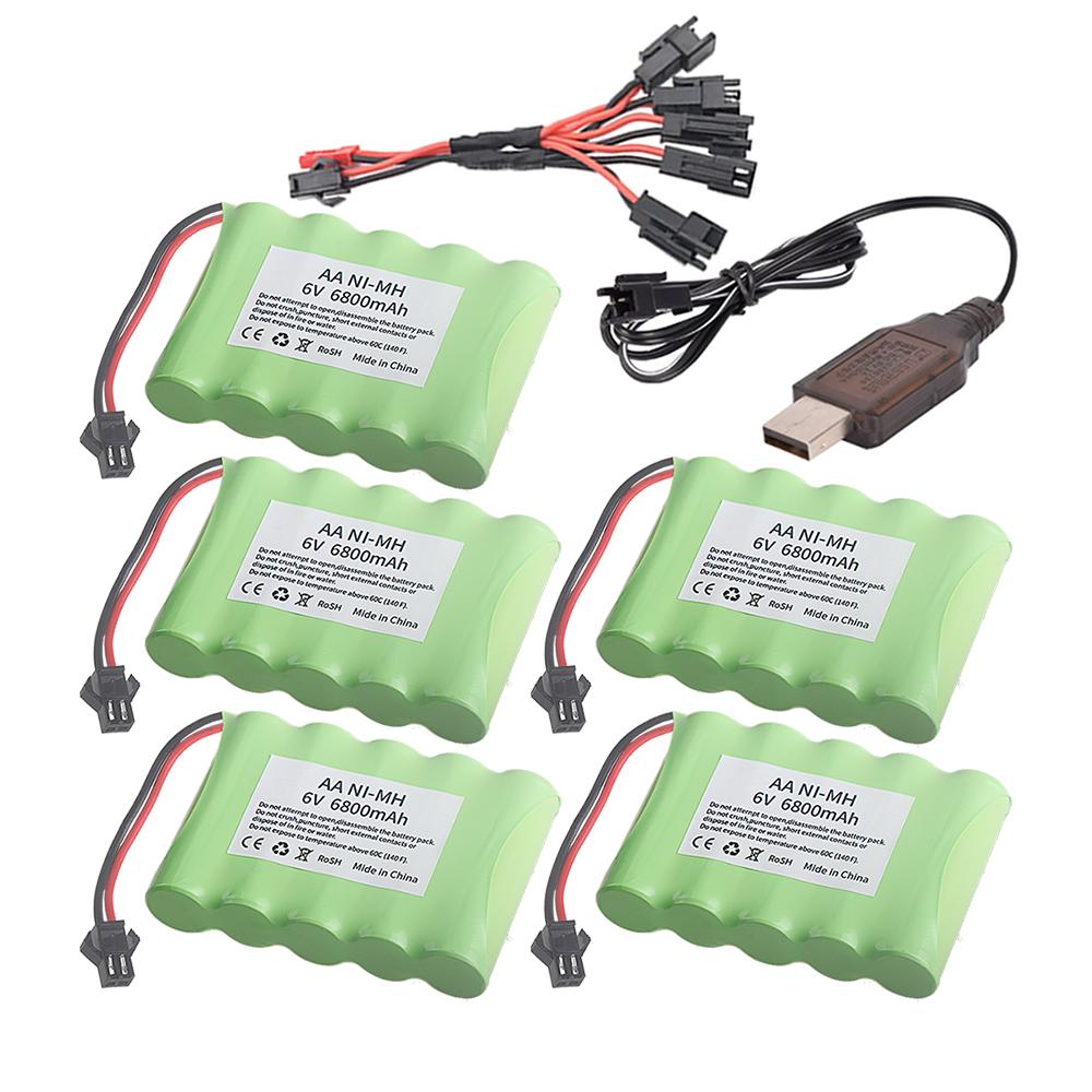 (SM PLUG) 6V 6800mAh NiMH Battery with USB Charger For Rc Toys Cars Tank Truck Robot Boats AA Ni-MH 6v Rechargeable Battery Pack