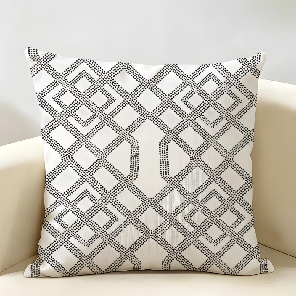 Nordic-Inspired Green Geometric Style Cushion Cover Natural Linen Organic Fabric Printing Breathable Perfect For Home Decor