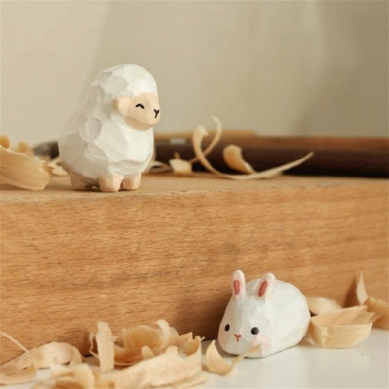 Hand Carved Cats/Dog/Sheep/Bunnies Figurines Table Decoration for Living Room,Bathroom Wooden Animal Statue Home Decors