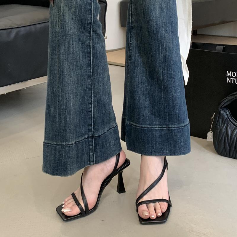 Fashion Buckle Strap Square Toe Low Sandals Woman Leather 2025 Summer Female Shoe High Heels All-Match Low-heeled Ankle Retro Girls High