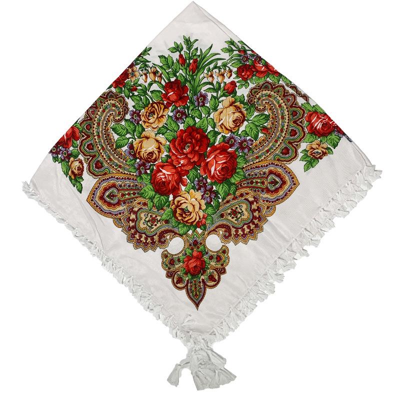 Russian Style Floral Print Tassel Shawl - Ethnic Retro Warm Scarf for Autumn/Winter