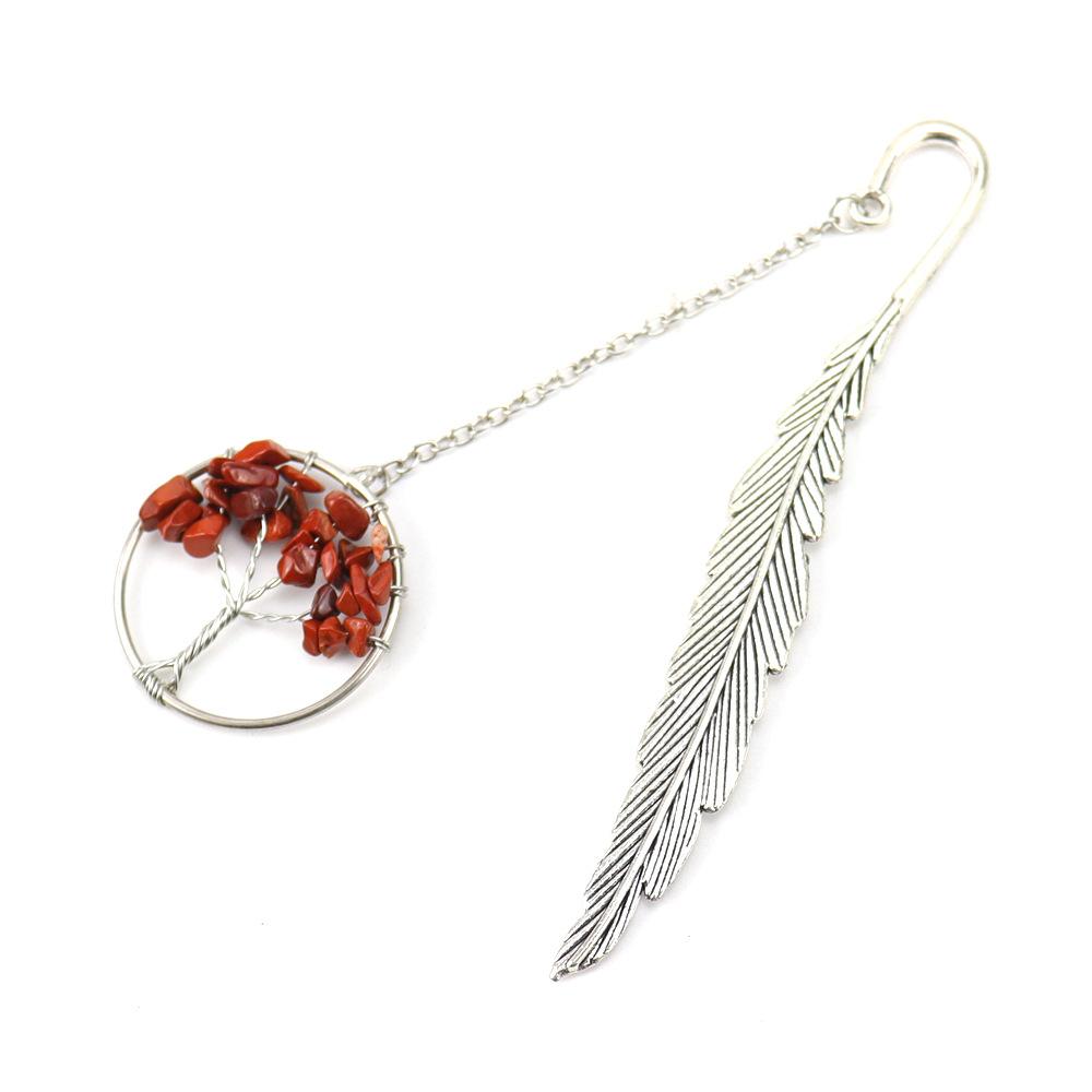 Vintage Tree of Life Bookmark - Handmade with Natural Crystal Chips & Antique Metal Feather