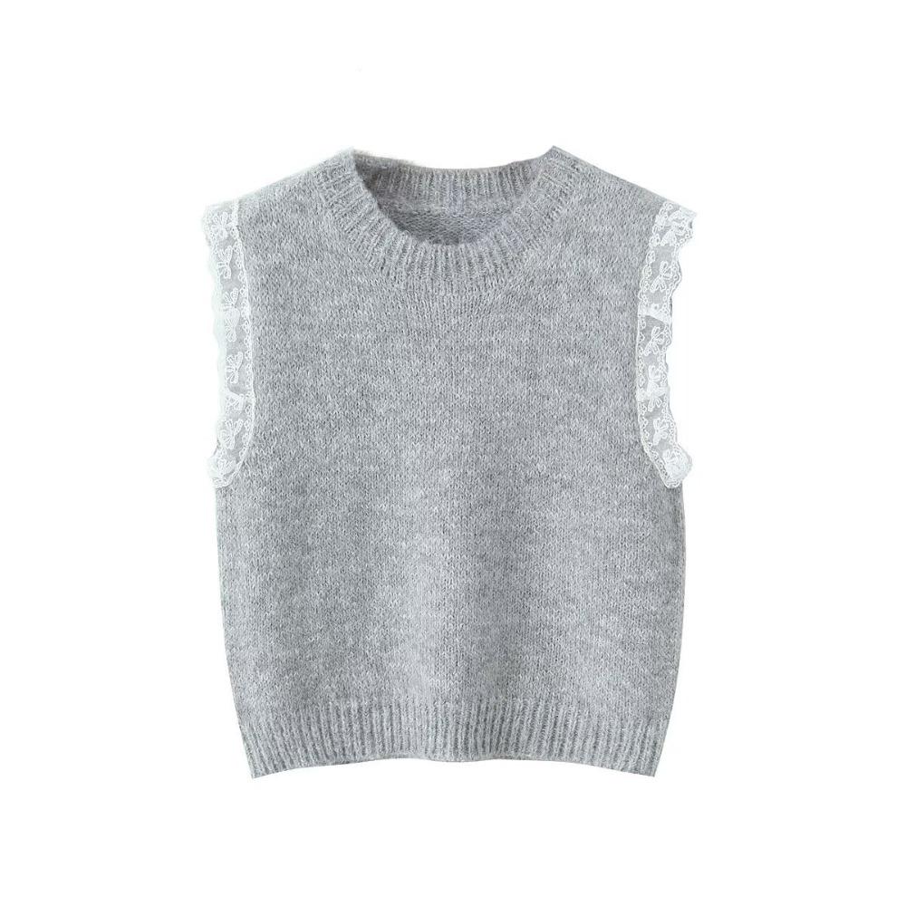 

Solid Color Knitted Waistcoat Top Pullover Knitwear Women Retro Vest Crop Top Girls сірий