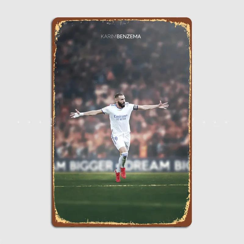 Karim Benzema Football Player Vintage Retro Metal Poster Sign Garage Club Custom Wall Decor Tin Room Decor Home Decor