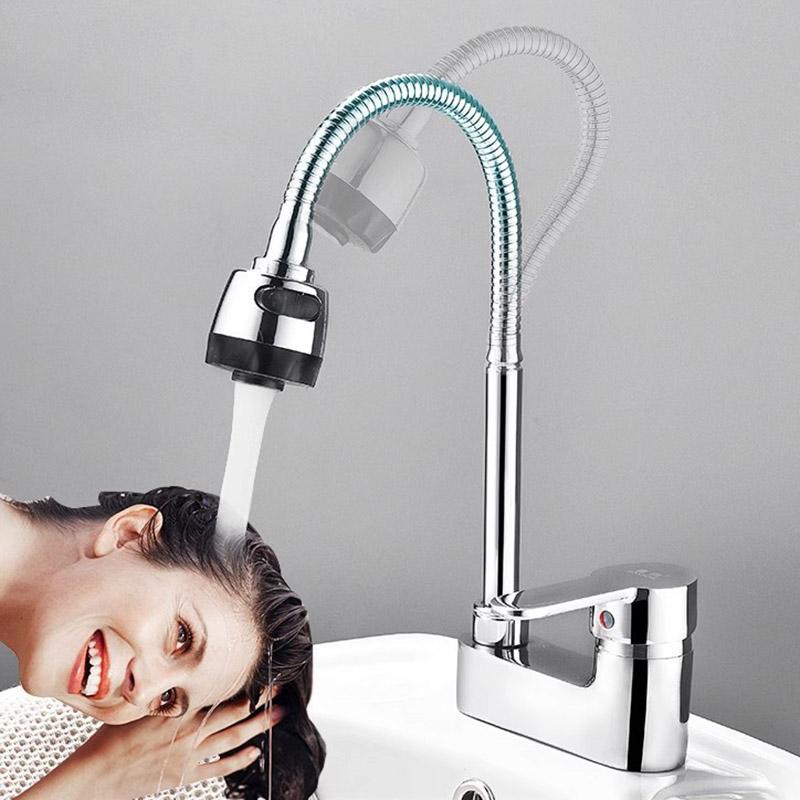 Bathroom Wash Basin Double Hole Hot and Cold Water Faucet Alloy Universal Rotating Household Basin Faucet