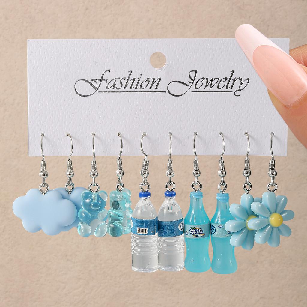 Fashion Jewelry Cute Earring Set with Cloud Bear Water Bottle and Flower Designs Lightweight Dangle Earrings for Everyday Wear