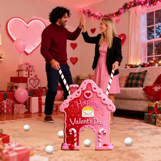 Zencefilli Kurabiye Şeker Baston Sevgililer Günü Golf Oyunu Seti İç Mekan Aile Partisi Ev Ofis Eğlencesi İçin Sopalı ve 6 Toplu Mini Golf Sahası