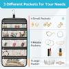 MISSLO Hanging Jewelry Organizer Travel Foldable Jewelry Roll Storage Case with 14 Cotton Zippered Pockets for Traveling, Closet, Suitcase