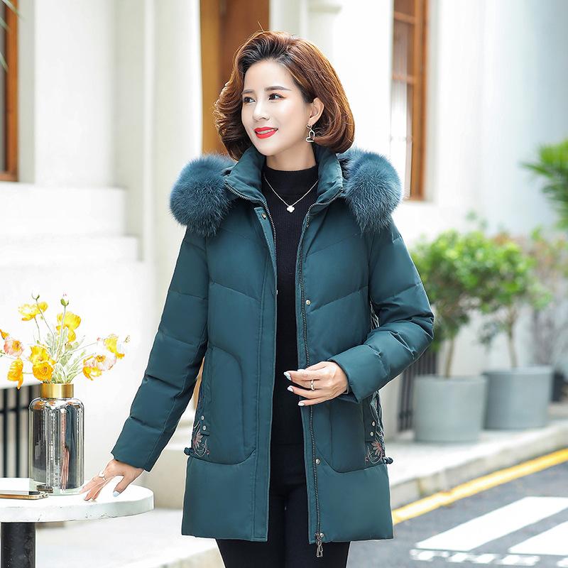 

Средняя и длинная свободная зимняя куртка с капюшоном и меховым воротником большого размера для среднего и пожилого возраста XXXXXL зелёный