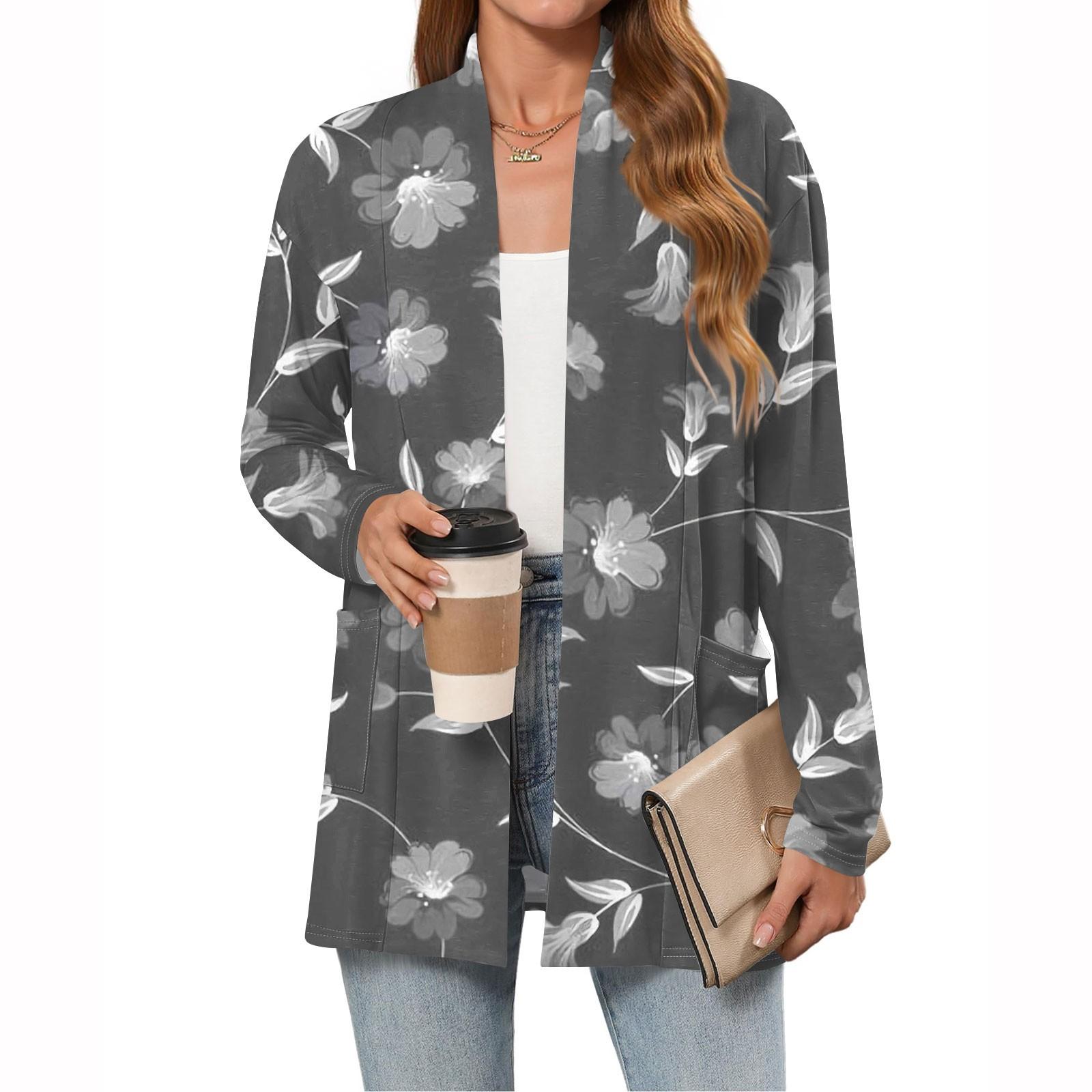 

Женский модный повседневный кардиган с длинным рукавом, тонкий свободный кардиган-жакет с карманами S