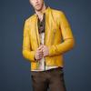 Noora Men's Leather Jacket Slim Fit Biker Motorcycle Genuine Lambskin Yellow Jacket