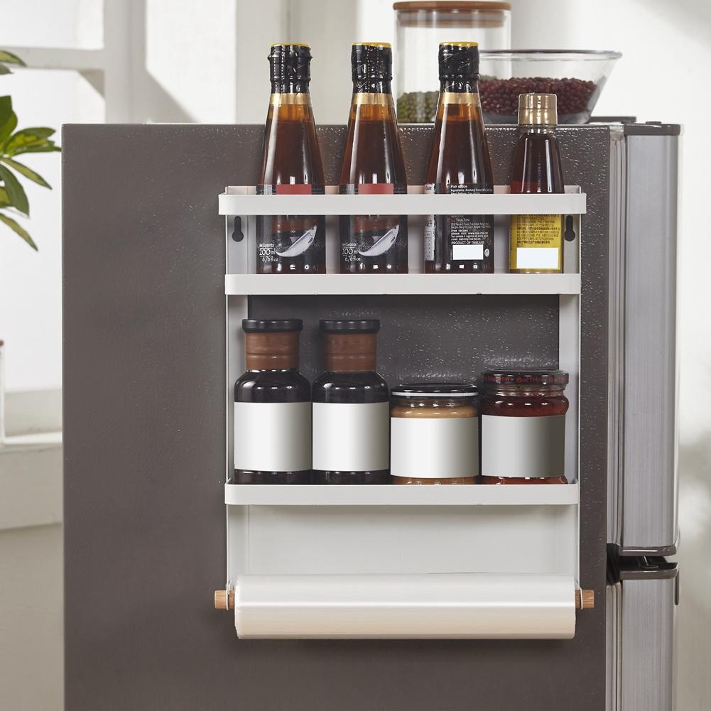 Household MultiFunctional Folding Magnet Refrigerator Rack Hanging Storage Rack (Black)