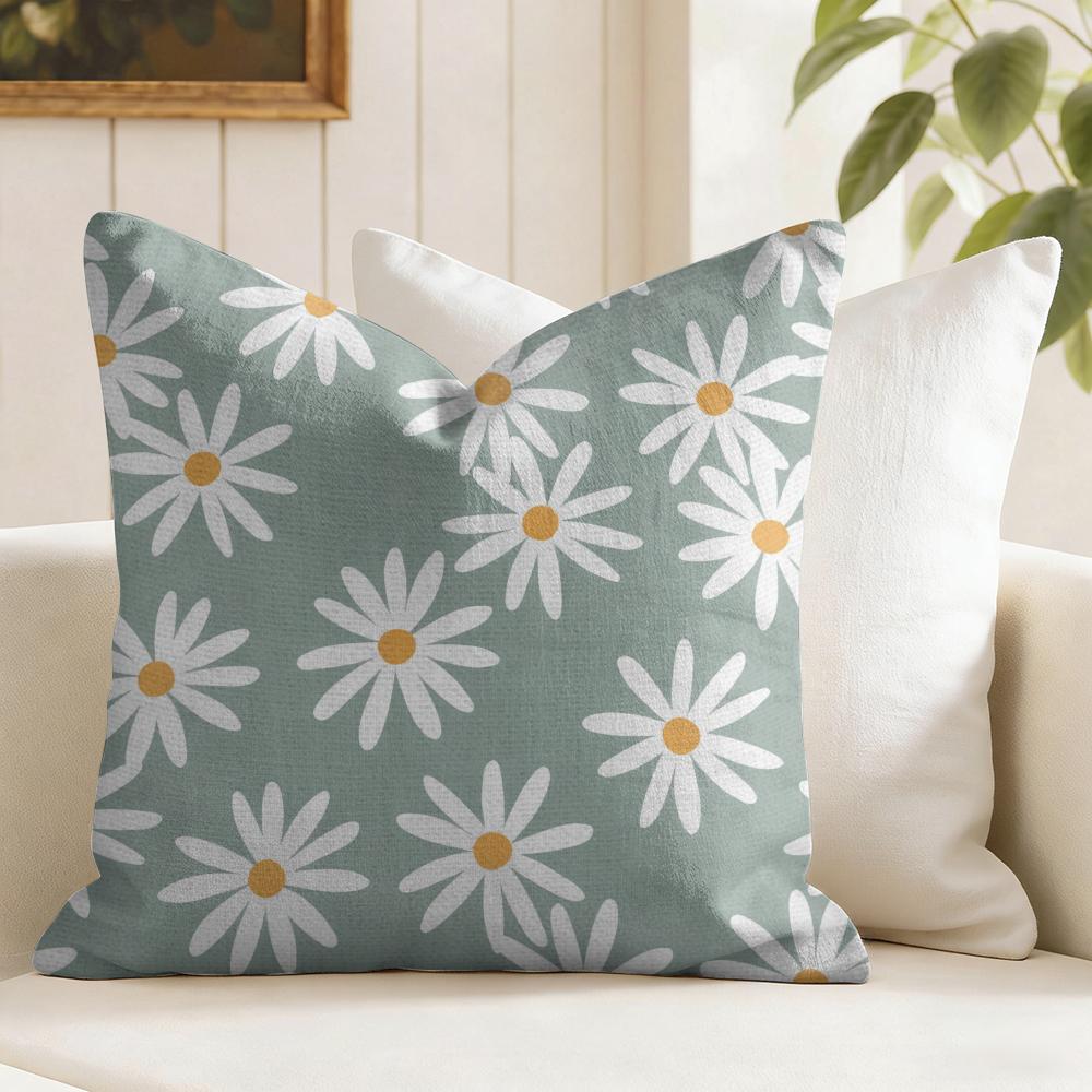 Daisy Pattern Cushion Cover Natural Linen Pillow Cover DoubleSided Print Cushion Cover for Sofa Home Decor