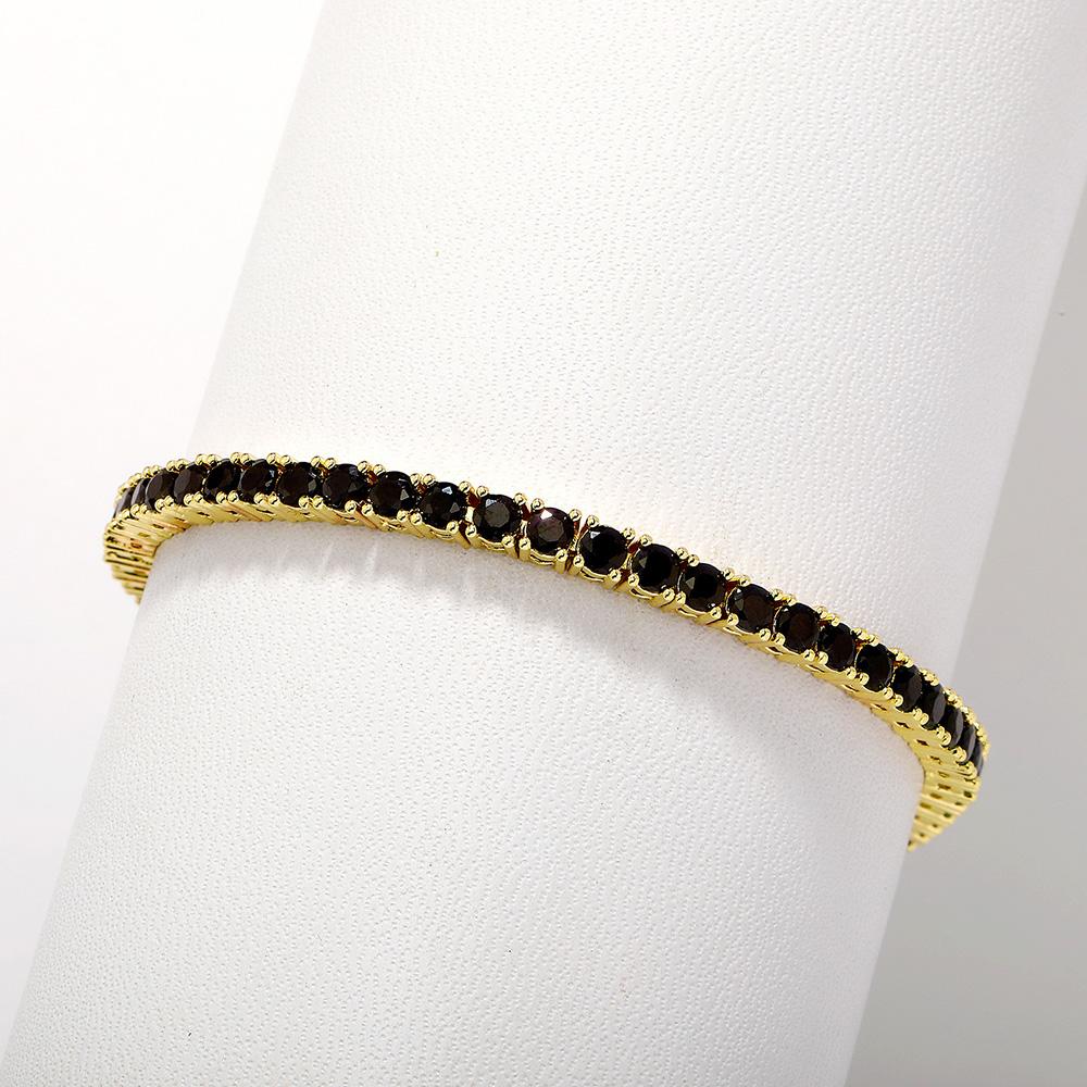 Schwarz Gold Plated Tennisarmbänder Damen Herren 1 Reihe 4mm Zirkonia Iced 5A CZ Stein Kastenschließe Klassisch Jubiläum Mode