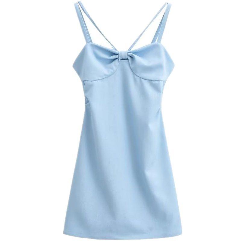 Women's Slim Fit Denim Sling Dress Bow