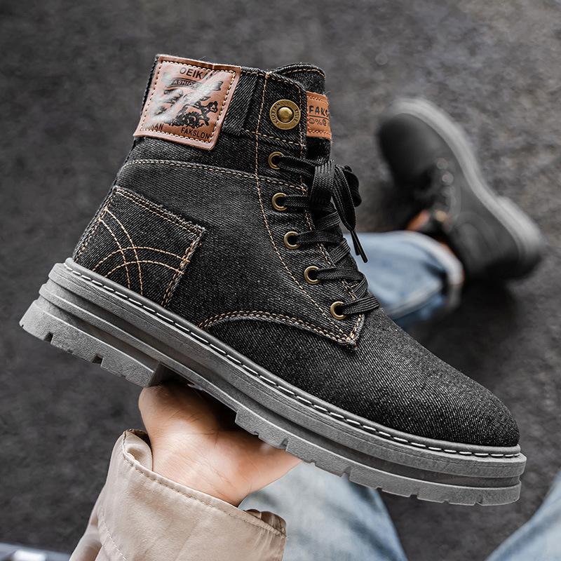Autumn High Top Plus Size Men's Martin Boots Cowboy Cloth Casual Boots British Style Work Tide Men's Shoes Comfortable Breathable Resistant Shoes