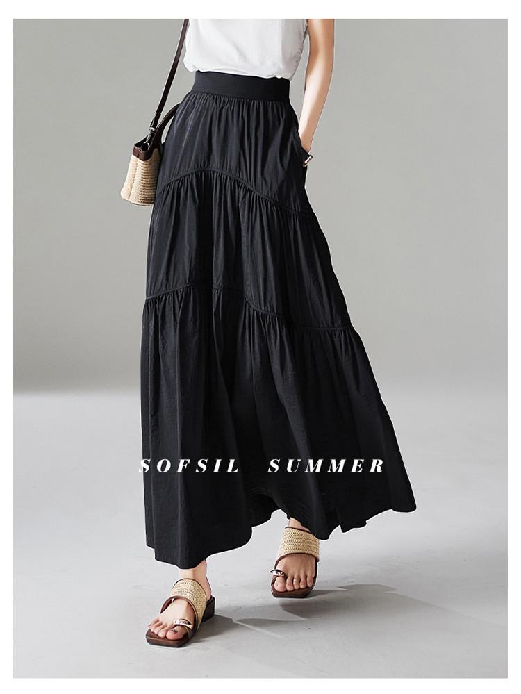 French High-Waisted A-Line Midi Skirt