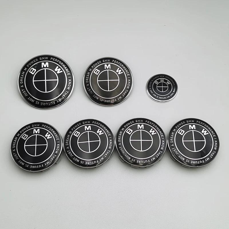 7pcs BMW Emblem Set 82mm 74mm 45mm 56mm 68mm Car Front Hood Logo Rear Trunk Badge Wheel Center Hub Caps Steering Wheel Sticker