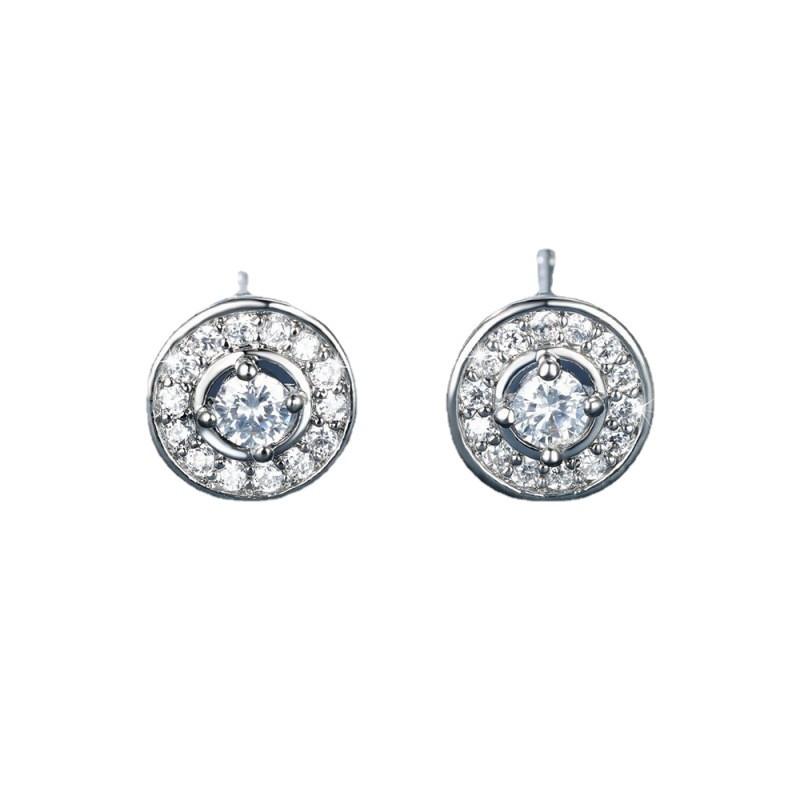 Platinum White Diamond Star Round Small Earrings Girls Jewelry Simple and Small Temperament