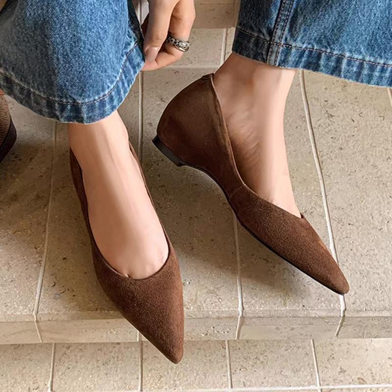 

Модные женские туфли на каблуке с острым носком, неглубокие замшевые сексуальные сандалии, дизайнерская обувь, летняя женская 2025, роскошное платье, Zapatillas Mujer 42 коричневый