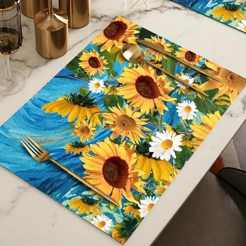 

4/6/8 шт. Весняні квіти Соняшник Плейсмат Активність Фестиваль Настільні килимки Столові килимки Домашній декор Підставка під кавову чашку 4PC-32X42cm