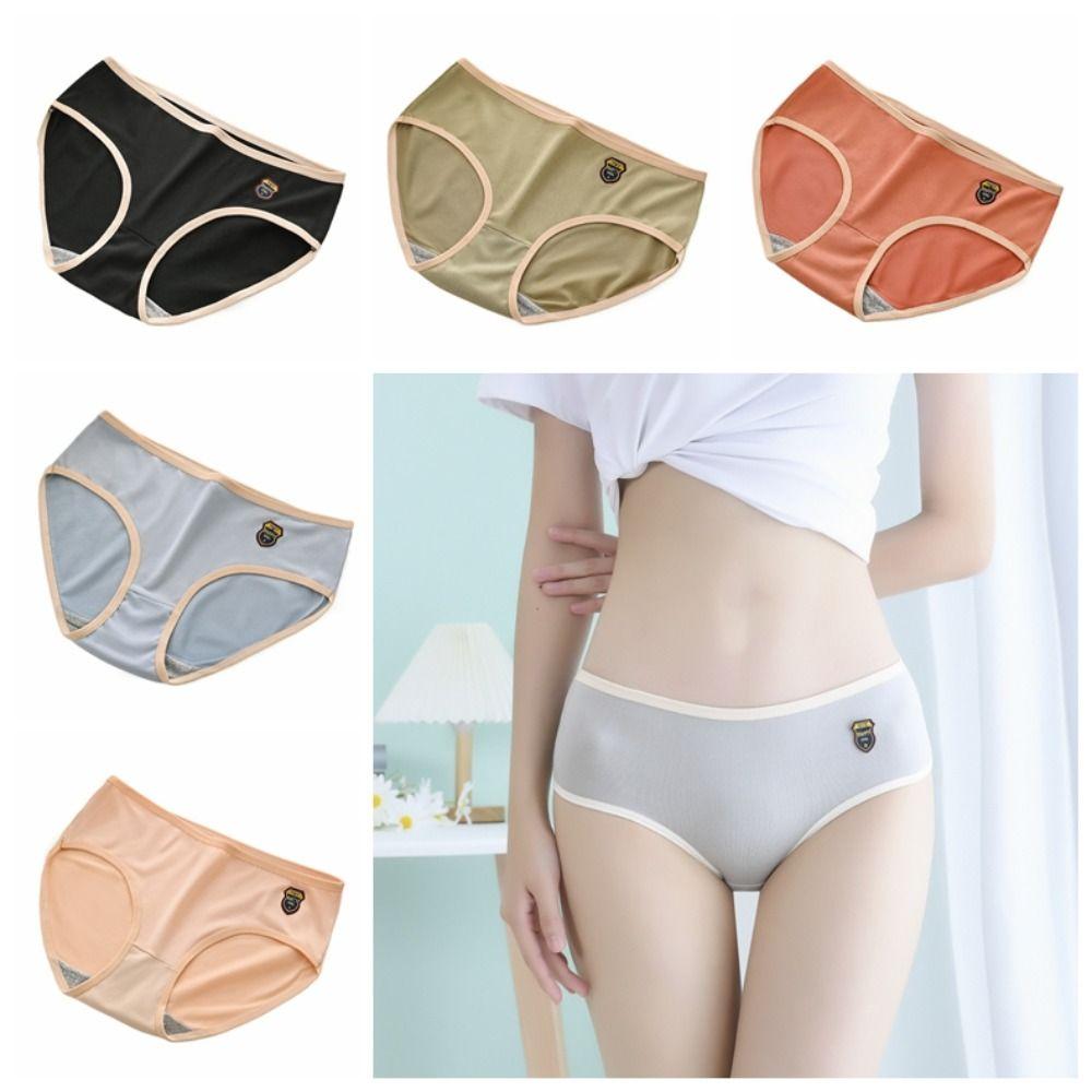 6PCS Mid Waist Simple Panties Breathable Large Size Briefs Trendy Underwear Women Intimates