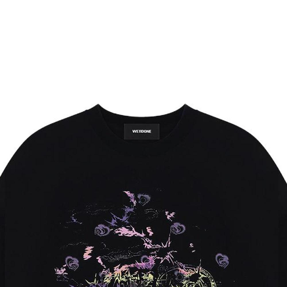 WE11DONE FW23 Pullover mit aufgedrucktem Riss-Buchstabenlogo Unisex-Sweatshirt Schwarz WD-TT3-23-756-U-BK