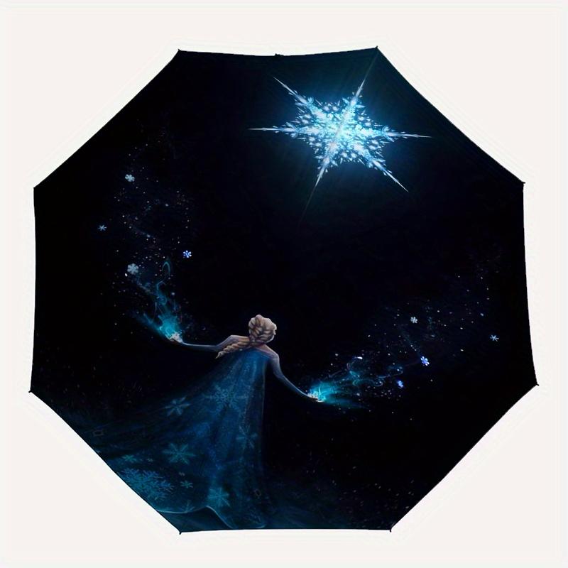 Elsa,Snowflake Fully automatic themed umbrella   8 ribs durable iron frame, tri fold compact design, perfect as a gift, travel umbrella, uni
