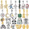 Golden Sea Turtle Charms Bead 925 Silver Inlaid Zircon Moon Pendants Cute Cat Dangle Fit Bracelet DIY Jewelry