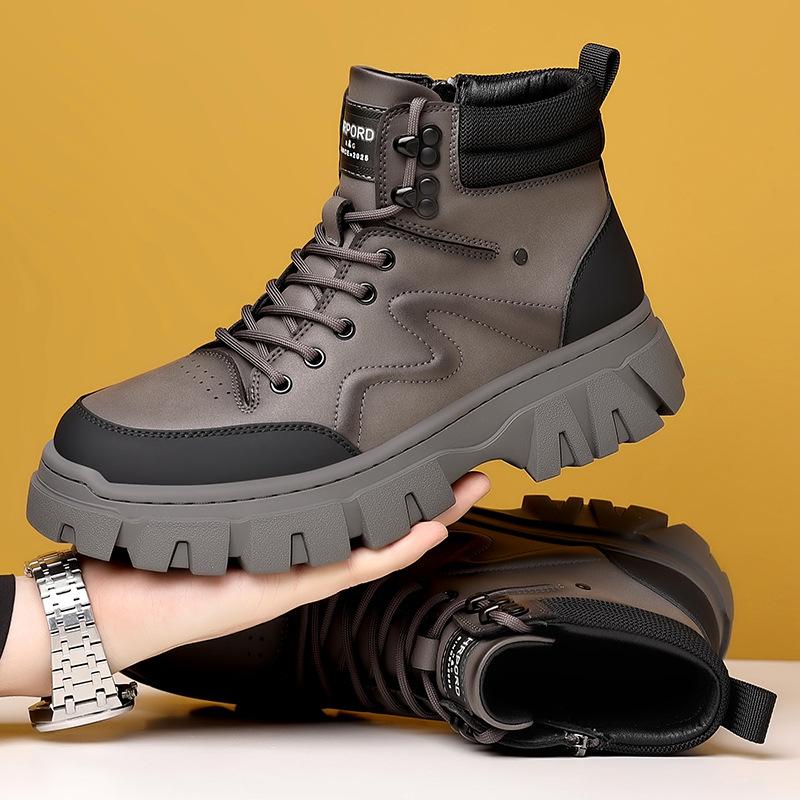 

Хлопковая обувь мужская нескользящая зимняя обувь мех интегрированный шерстяные хлопковые кожаные ботинки с высоким берцем ботинки Мартина мужские ботинки мужская обувь 44 серый