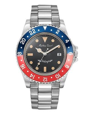 Montre homme Mathy vintage en acier inoxydable avec cadran noir et quartz H900AR