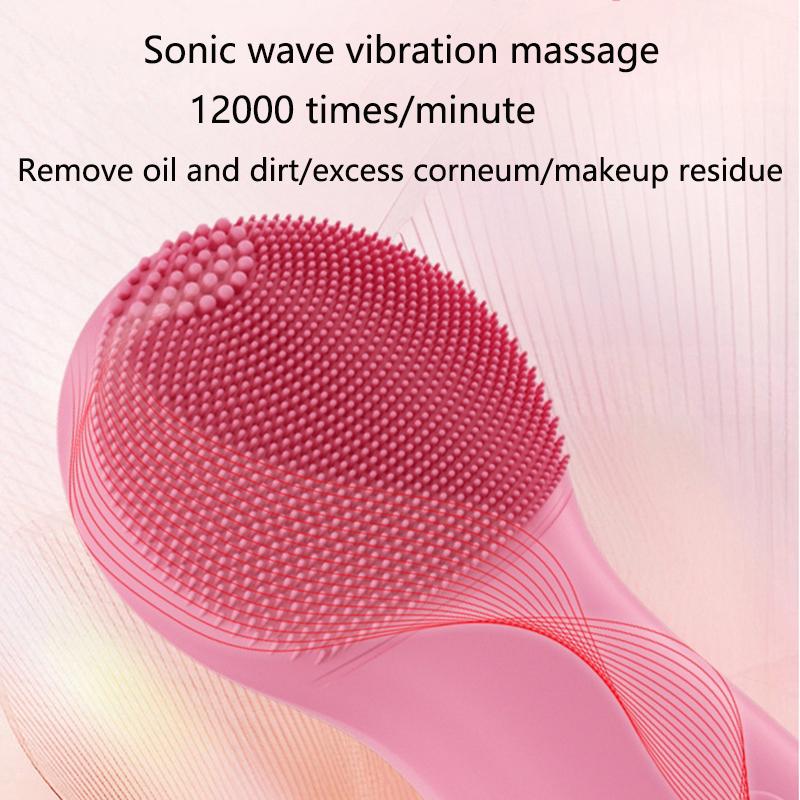 Elektrisches Gesichtsreinigungsinstrument Porenreinigung Schallvibration Massage Silikonbürstenkopf Gesichtsreiniger IPX7 Wasserdicht