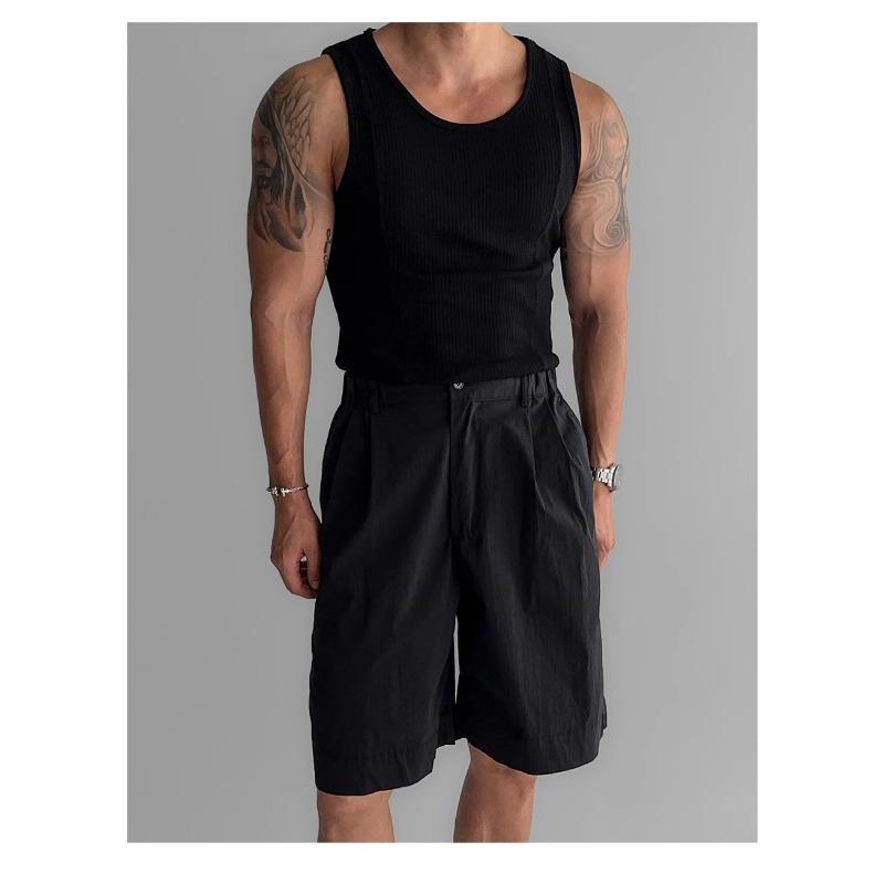 Herren Rippstrick Tanktop Slim Fit Ärmellos Muskelshirt Lässig Einfarbig Rundhalsausschnitt Weste