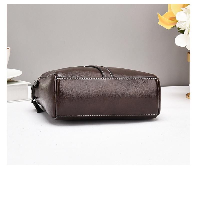 Vintage Waxed Cowhide Double Zipper Crossbody Leather Mobile Phone Bag