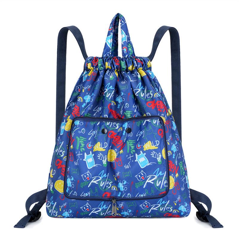 Fashionable Sports Bag Foldable Tie-mouth Handbag Large Capacity Portable Casual Home Shopping Backpack