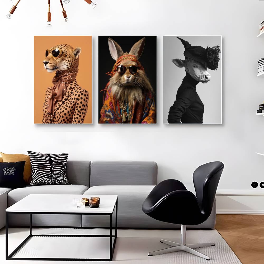 1pc Eclectic Fashionista Animal Portrait Poster Sticker Print Waterproof Wall Art For Living Room Bedroom Home Decor