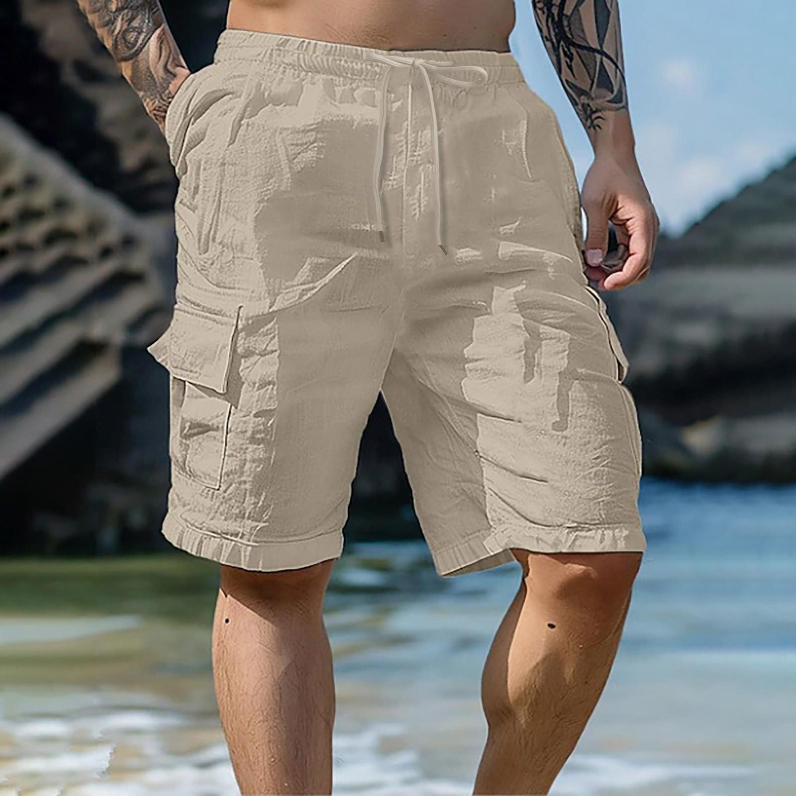 Мужские спортивные хлопковые льняные повседневные свободные шорты Повседневные пижамы — фото 9