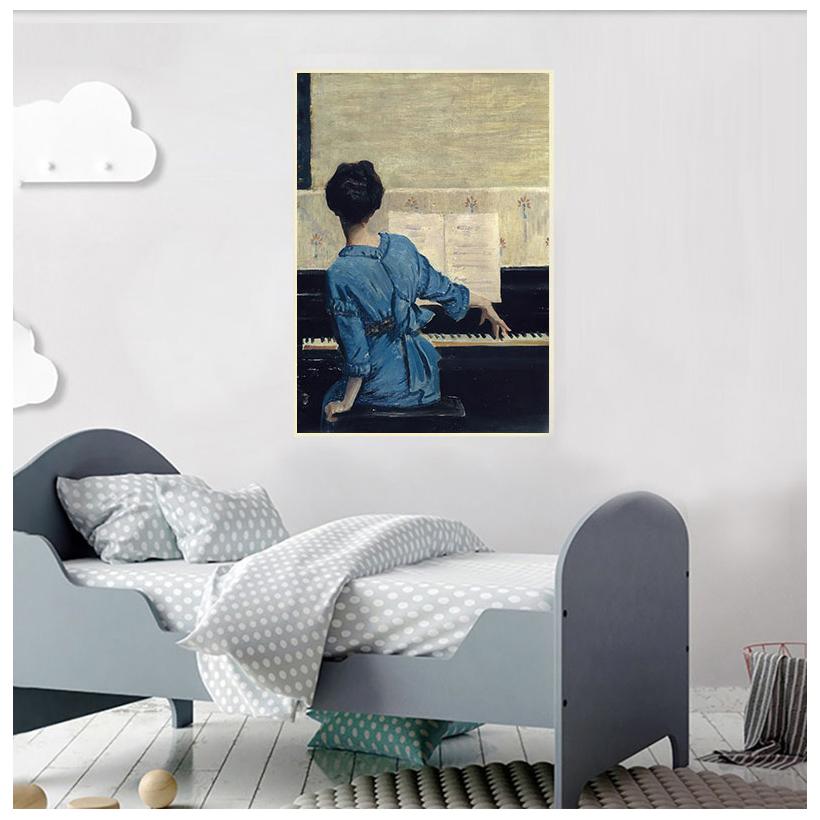 Póster Retro de chica de Piano, figura en lienzo, pintura POP, arte en lienzo para sala de estar