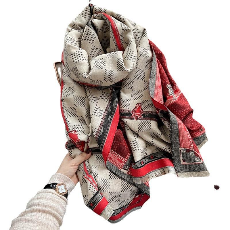 New imitation cashmere scarf women's high-end sense autumn and winter fashion thickened fringed shawl double-sided warm scarf