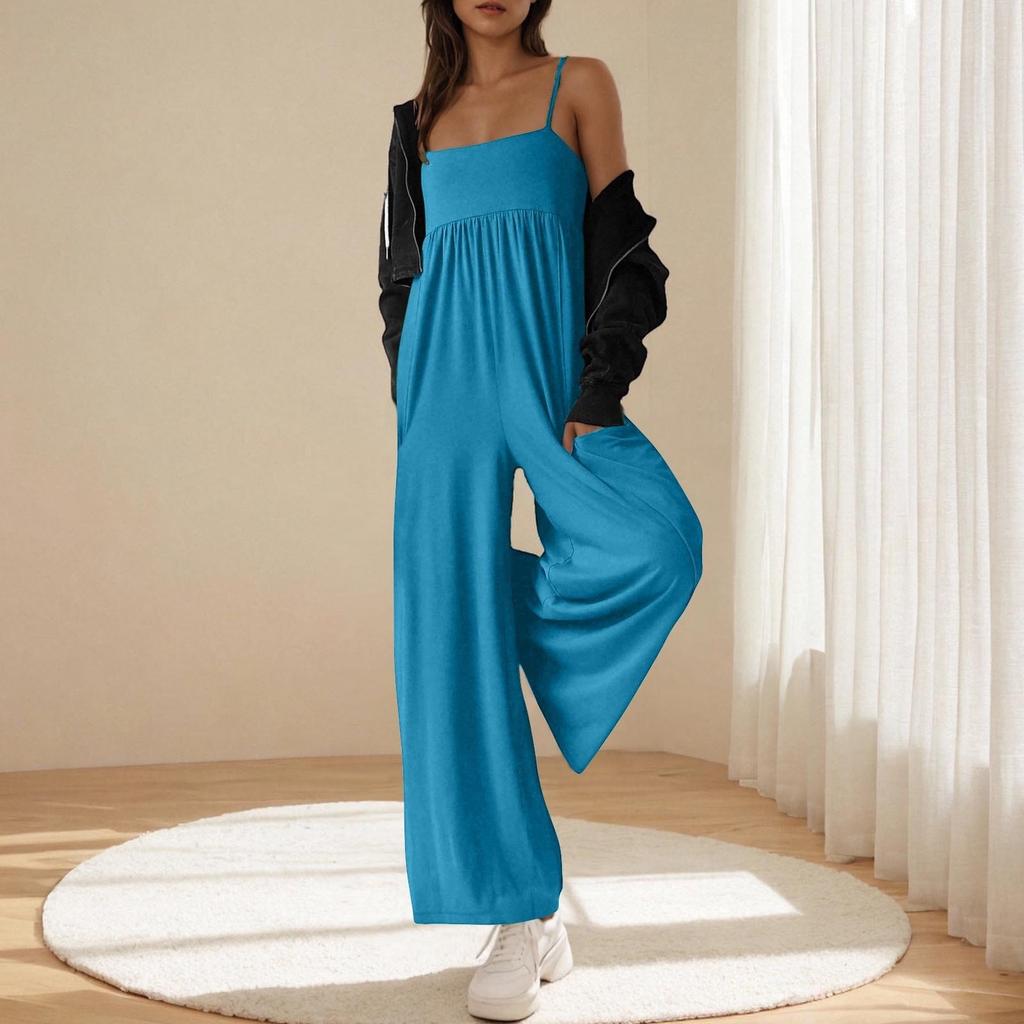 Women's Loose Casual Camisole Sleeveless Square Neck Slim Fit Wide Leg Jumpsuit Jumpsuit