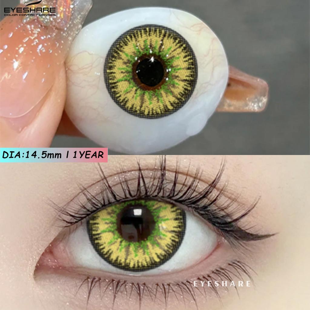 Eyeshare Lentes de contacto de colores nuevos para Halloween, lentes azules con pupila roja y rosa, lentes de belleza para cosplay de anime, lentes de maquillaje de colores, 1 par