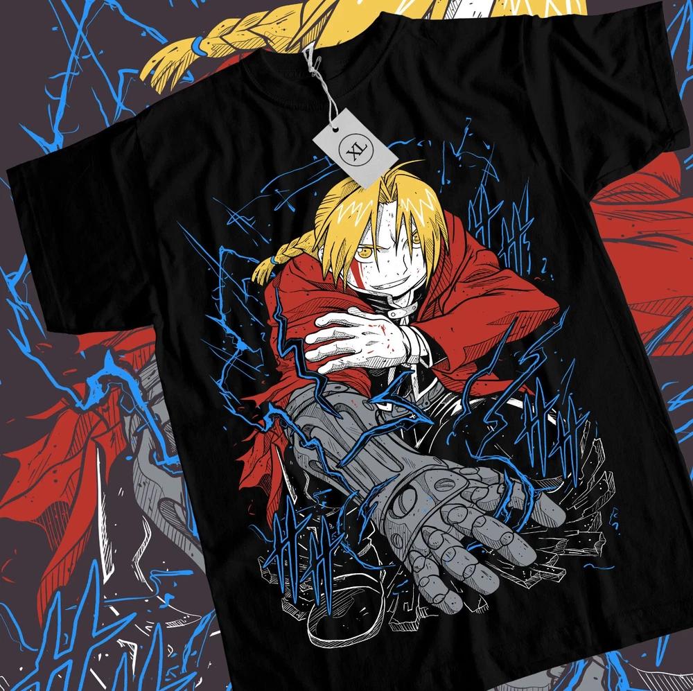Anime Fullmetal Alchemist Edward Elric Graphic Black TShirt Size S4XL S