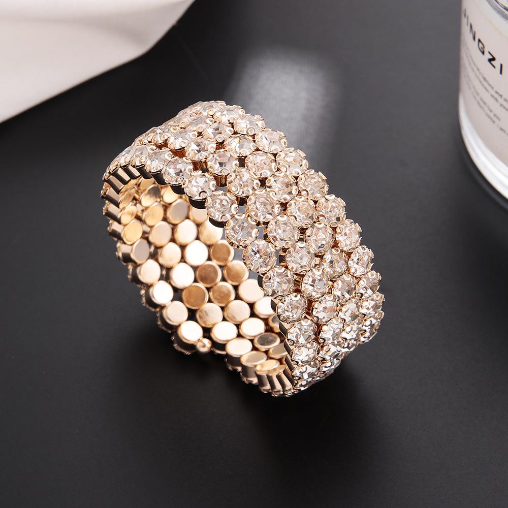Rhinestone Elastic Arm Bracelet for Bride's Hand - Multi-Row Performance Jewelry B330